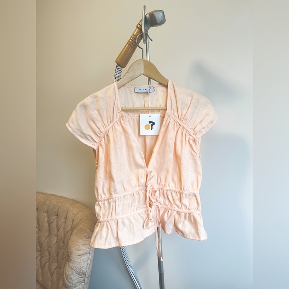 🍑Oh Seven Days🍑 Cropped Linen Top / Size L - Picture 2 of 8